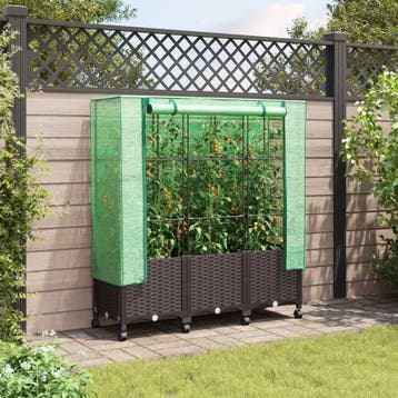 vidaXL Tuinschutting met Kasbedekking en Wielen 3 st Bruin, Tuin en Terras, Verzenden, Nieuw
