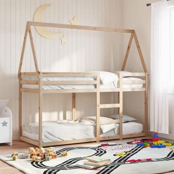 vidaXL Stapelbed met dak massief grenenhout 80x200 cm, Verzenden