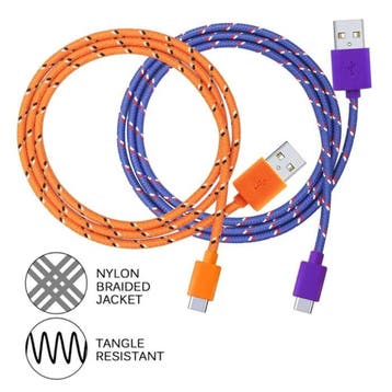 USB-C Oplaadkabel 2 Meter Gevlochten Nylon - Tangle, Télécoms, Téléphonie mobile | Chargeurs pour téléphone, Verzenden
