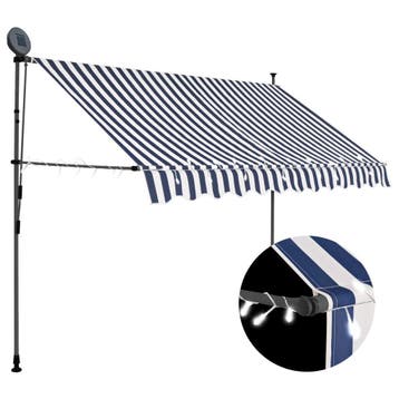 Luifel 250cm blauw/wit met LED - Nu 53% korting voor de s..., Jardin & Terrasse, Verzenden, Uitvalscherm