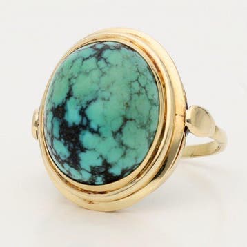 Bague - 14 carats Or jaune - 6.27ct. tw. Turquoise, Handtassen en Accessoires, Nieuw