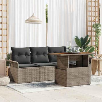 vidaXL Tuinbank Set 5 st Grijs Poly rattan, Verzenden, Nieuw
