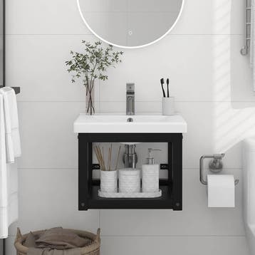 vidaXL Wastafelframe wandgemonteerd 40x38x31 cm ijzer zwart, Huis en Inrichting, Tafels | Bijzettafels, Verzenden, Nieuw