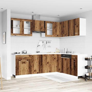 vidaXL 11-delige Keukenkastenset Lyon bewerkt hout oud, Verzenden, Nieuw