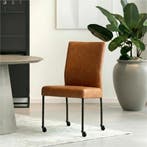 Set van 10 Leren eetkamerstoelen Comfort met wieltjes -, Ophalen of Verzenden, Nieuw, Leer