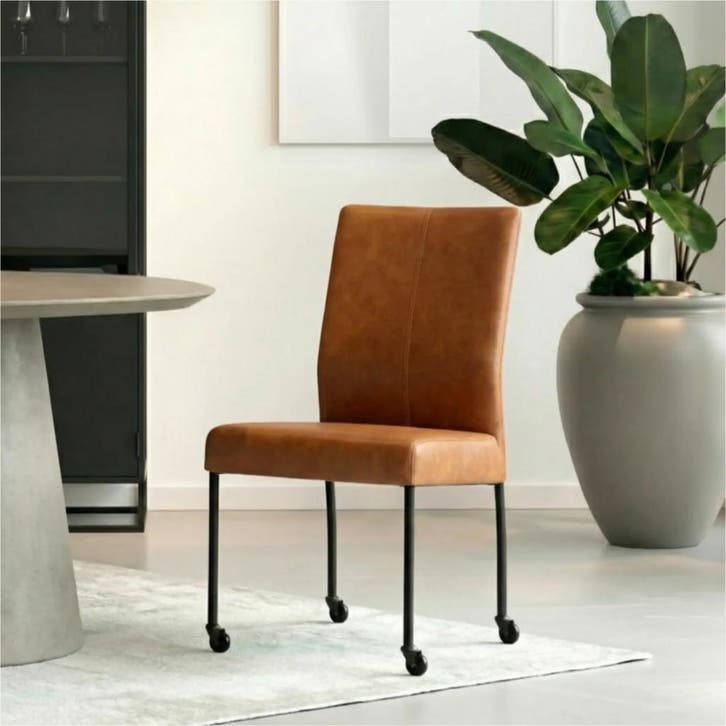 Set van 10 Leren eetkamerstoelen Comfort met wieltjes -, Huis en Inrichting, Stoelen, Nieuw, Leer, Ophalen of Verzenden
