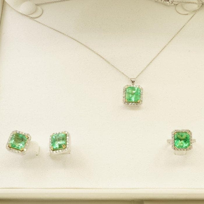 3-delige sieradenset - 18 karaat Witgoud, Geel goud -, Handtassen en Accessoires, Antieke sieraden