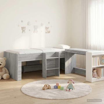 vidaXL Kinderhoogslaper met bureau 2 st Grijs Sonoma Bewerkt, Huis en Inrichting, Slaapkamer | Bedden, Verzenden, Nieuw
