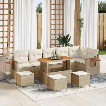 vidaXL Tuinbank Set met kussen 12 pcs Beige en Crème poly, Verzenden, Nieuw