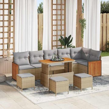 vidaXL Tuinbank Set met kussen 12 pcs Beige en Lichtgrijs, Jardin & Terrasse, Verzenden