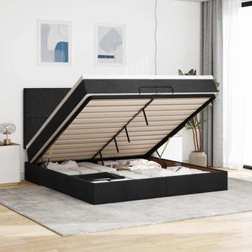 vidaXL Ottoman bed met matrassen 200x200cm stof zwart, Verzenden