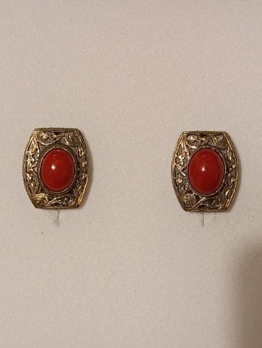 Sans prix de réserve - Boucles doreilles Argent, corail, Handtassen en Accessoires, Oorbellen