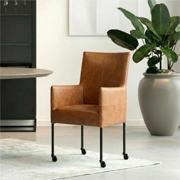 Set van 8 Leren eetkamerstoelen Spark - Vintage Cognac, Huis en Inrichting, Stoelen, Ophalen of Verzenden, Nieuw, Leer