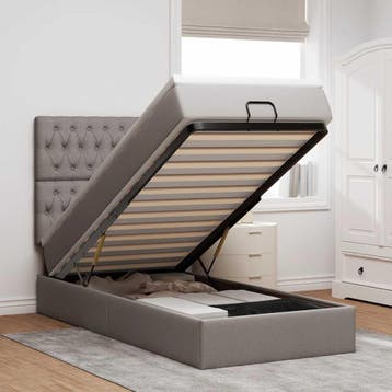 vidaXL Bed met matras 90x200 cm stof taupe, Verzenden