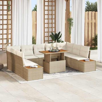 vidaXL Tuinbank Set 10 st Beige poly rattan, Verzenden, Nieuw