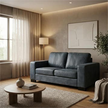 Leren bank Enjoy - 2 zits - Kenia Denim (blauw) - Poten, 150 tot 200 cm, Nieuw, Ophalen of Verzenden, Modern