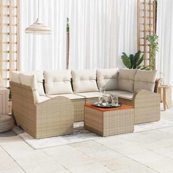 vidaXL Tuinbank Set 7 st Beige en Crème poly rattan, Verzenden, Nieuw