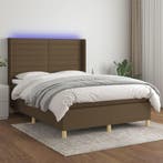 vidaXL Boxspring met matras en LED stof donkerbruin 140x200, Verzenden, Nieuw