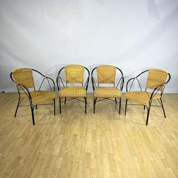 Chaise - Rotin, Fer forgé - Ensemble de quatre chaises