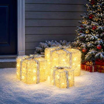 vidaXL Verlichte kerstcadeau doos 3 st 64 LEDs Warmwit, Verzenden