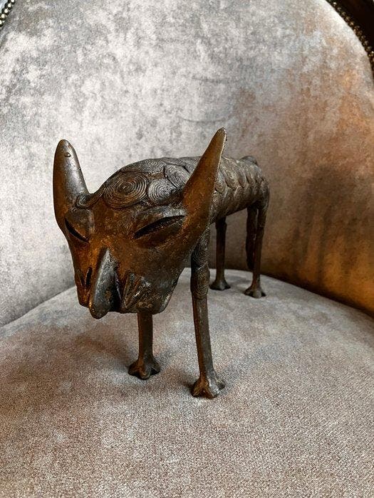 Beeld, Luipaard - 16 cm - Brons, Antiquités & Art, Art | Art non-occidental