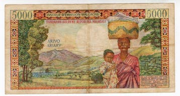 Madagascar. - 5000 Francs = 1000 Ariary ND(1966) - Pick 60