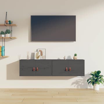 vidaXL Wandkasten 2 st 60x30x30 cm massief grenenhout grijs, Huis en Inrichting, Kasten | Wandmeubels, Verzenden, Nieuw