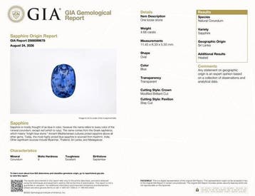 1 pcs Blauw Saffier - 4.68 ct - Gemological Institute of