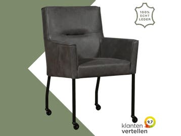 Leren eetkamerstoel met wieltjes en armleuning Lucky -, Huis en Inrichting, Stoelen, Bohemian, Industrieel, Modern, Scandinavisch
