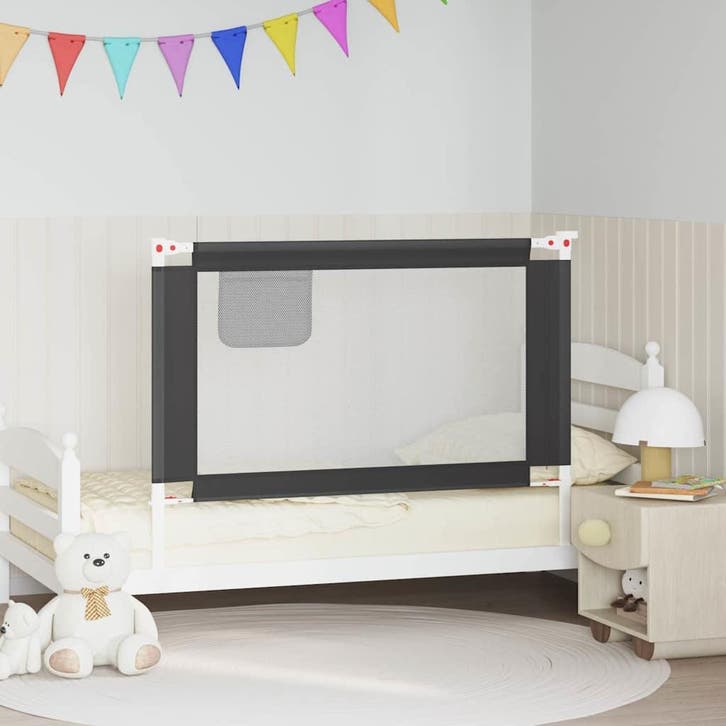 vidaXL Bedhekje peuter 120x25 cm stof donkergrijs, Enfants & Bébés, Barrières, Envoi