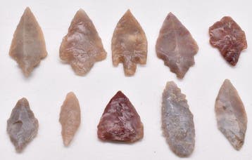 Neolithisch Jasper, Flint 10 pijlpunten AA++ (Zonder