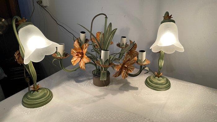 Lustre - Fer forgé - Set composé dun lustre et de deux, Antiek en Kunst, Curiosa en Brocante