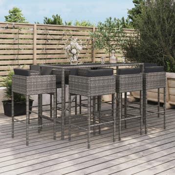 vidaXL 9-delige Tuinbarset met kussens poly rattan grijs, Tuin en Terras, Verzenden, Nieuw