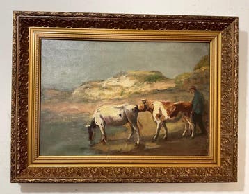 Fedor van Kregten (1871-1937) Attrib.to - Boer met koeien