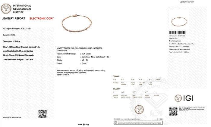 Armband - 14 karaat Roségoud - 1.26ct. tw. Diamant, Bijoux, Sacs & Beauté, Bracelets