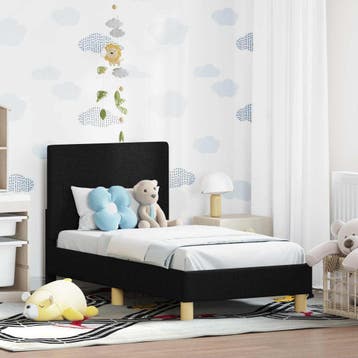 vidaXL Peuterbedframe met hoofdboard Zwart 70 x 140 cm Stof, Verzenden, Nieuw