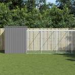 vidaXL Hondenhok met ren 214x661x181 cm staal lichtgrijs, Dieren en Toebehoren, Hondenhokken, Verzenden, Nieuw