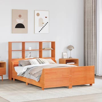 vidaXL Bed met boekenkast zonder matras hout wasbruin, Huis en Inrichting, Verzenden, Nieuw