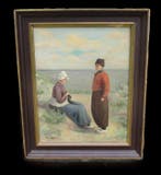 Hendrikus Van Langen (1874-1964) - Vollendams koppel aan zee, Antiek en Kunst, Kunst | Schilderijen | Klassiek