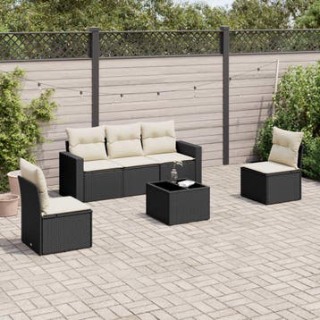 vidaXL 6-delige Loungeset met kussens poly rattan zwart, Verzenden, Nieuw