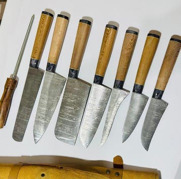 Keukenmes - Kitchen knife set - Keuken- en BBQ-set met leren