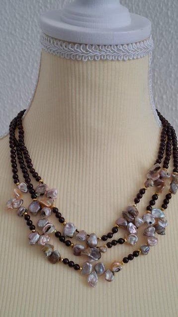 Granaat - Zilver - Kraagketting - Granaat en parels, Verzamelen
