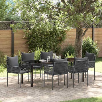 vidaXL Tuin Eettafel Set 7 st Zwart en Grijs PE Riet, Verzenden, Nieuw