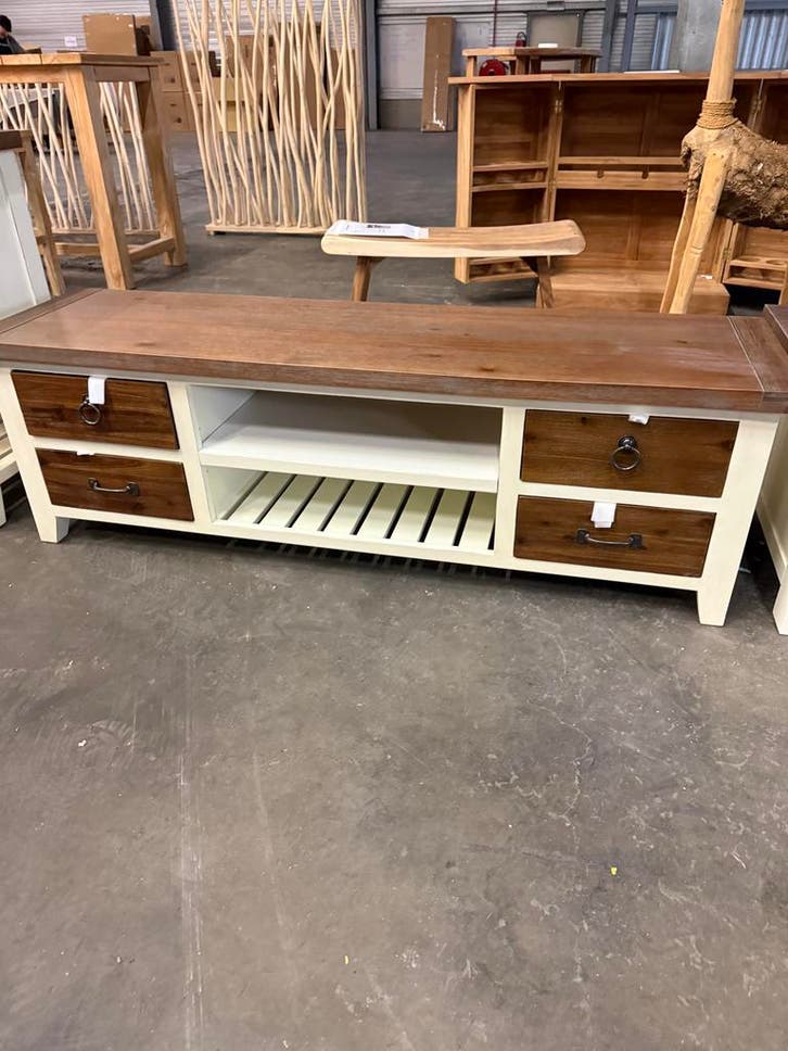 Tv-dressoir landelijk wit + smoke brown (nieuw, outlet), Huis en Inrichting, Kasten |Televisiemeubels, Nieuw, Overige houtsoorten