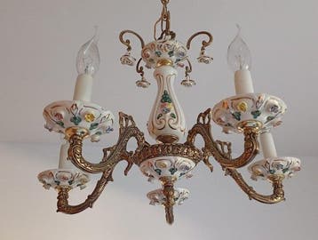 Lamp - Porselein en messing - Porseleinen bloemenspider, Antiquités & Art