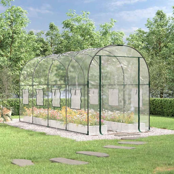 vidaXL Tuinkas 160x400x190 cm PVC en gepoedercoat staal, Tuin en Terras, Kassen, Nieuw, Verzenden
