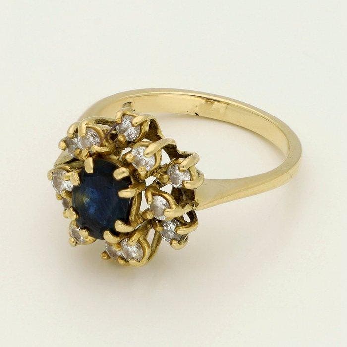 Ring - 18 karaat Geel goud Saffier - Diamant, Handtassen en Accessoires, Ringen