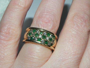 Bague de cocktail - 14 carats Or jaune Émeraude - Diamant