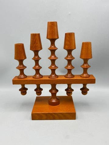 Kandelaar - Hout - Vintage vijfarmige houten kandelaar