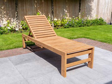 Teak ligbed Trento met wielen | Direct leverbaar!, Tuin en Terras, Ligbedden, Verzenden, Nieuw, Teakhout, Verrijdbaar